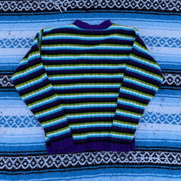 Women's Vintage Y2k Xhilaration Purple Green Striped Ribbed Sweater Sz Medium - Picture 4 of 6